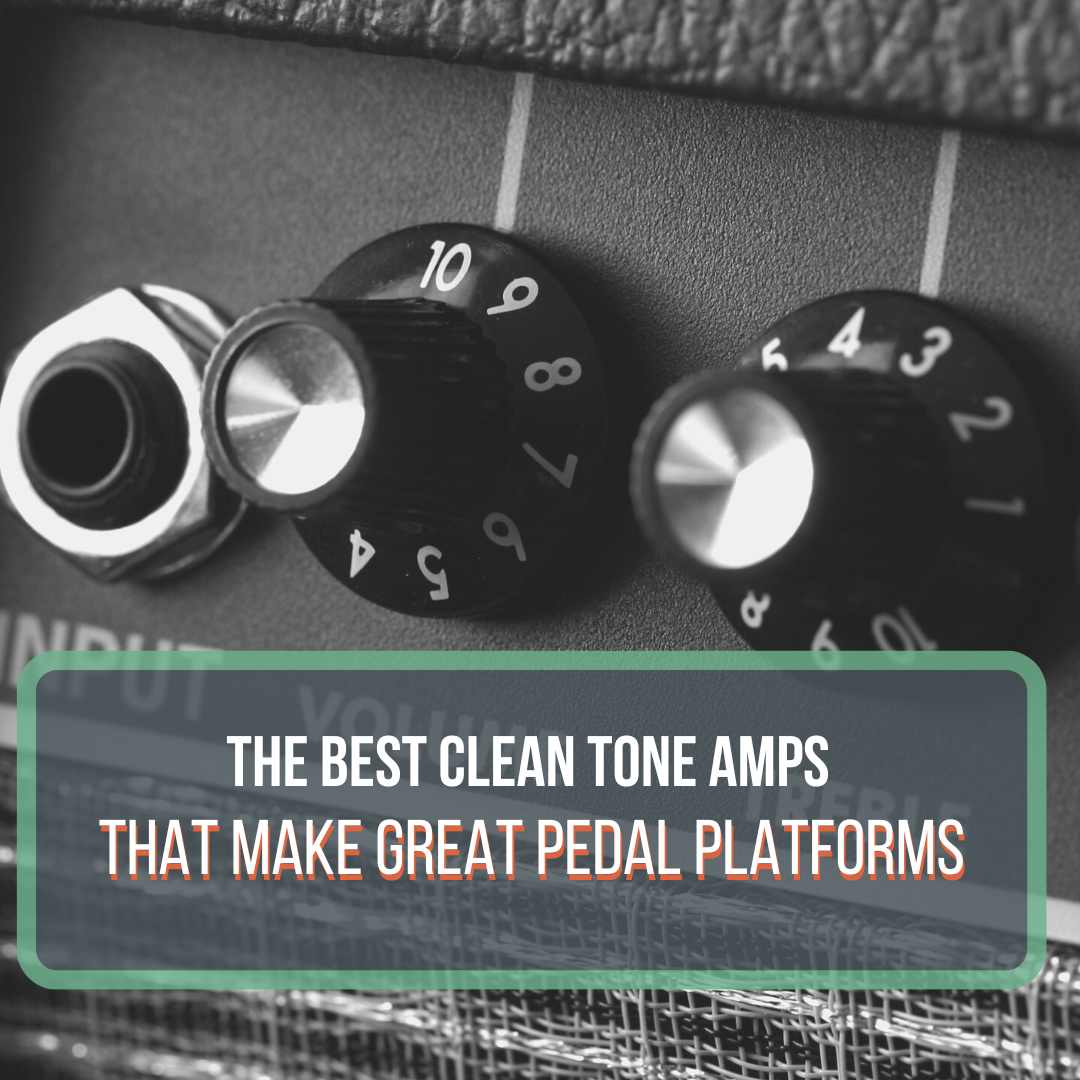 This picture shows the EQ knobs of a guitar amplifier. The amplifier brand isn't specified. This is a featured image for "The Best Clean Tone Amps That Make Great Pedal Platforms."