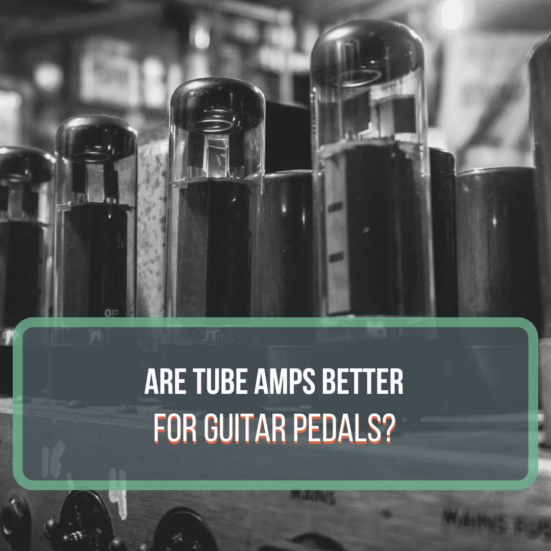 This is a featured image for the blog post, "Are tube amps better for guitar pedals?" This is a black and white photo showing vacuum tubes.