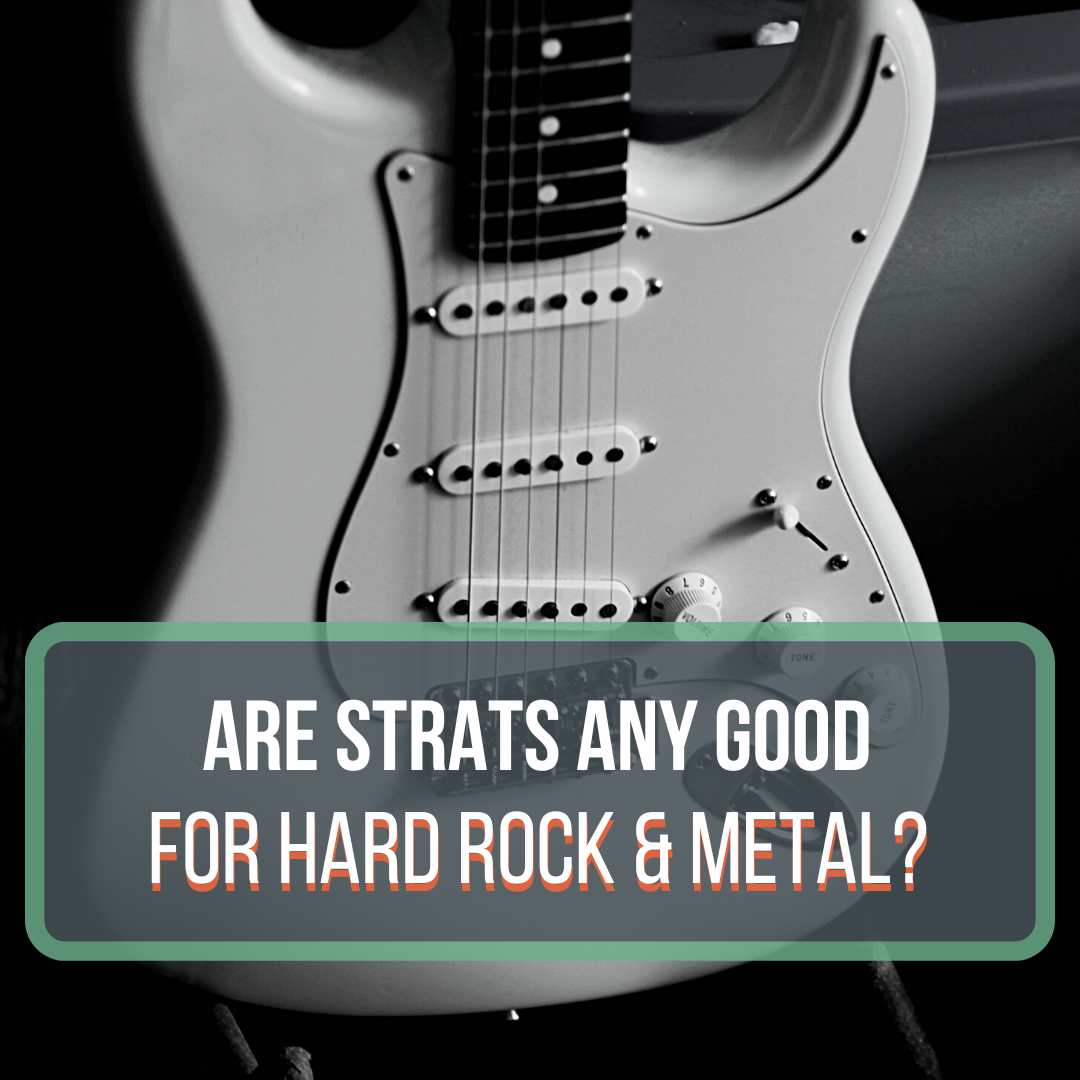 This is a featured image for the blog post, "Are strats good for hard rock." This image is black and white and shows a white stratocaster body with three single-coil pickups.